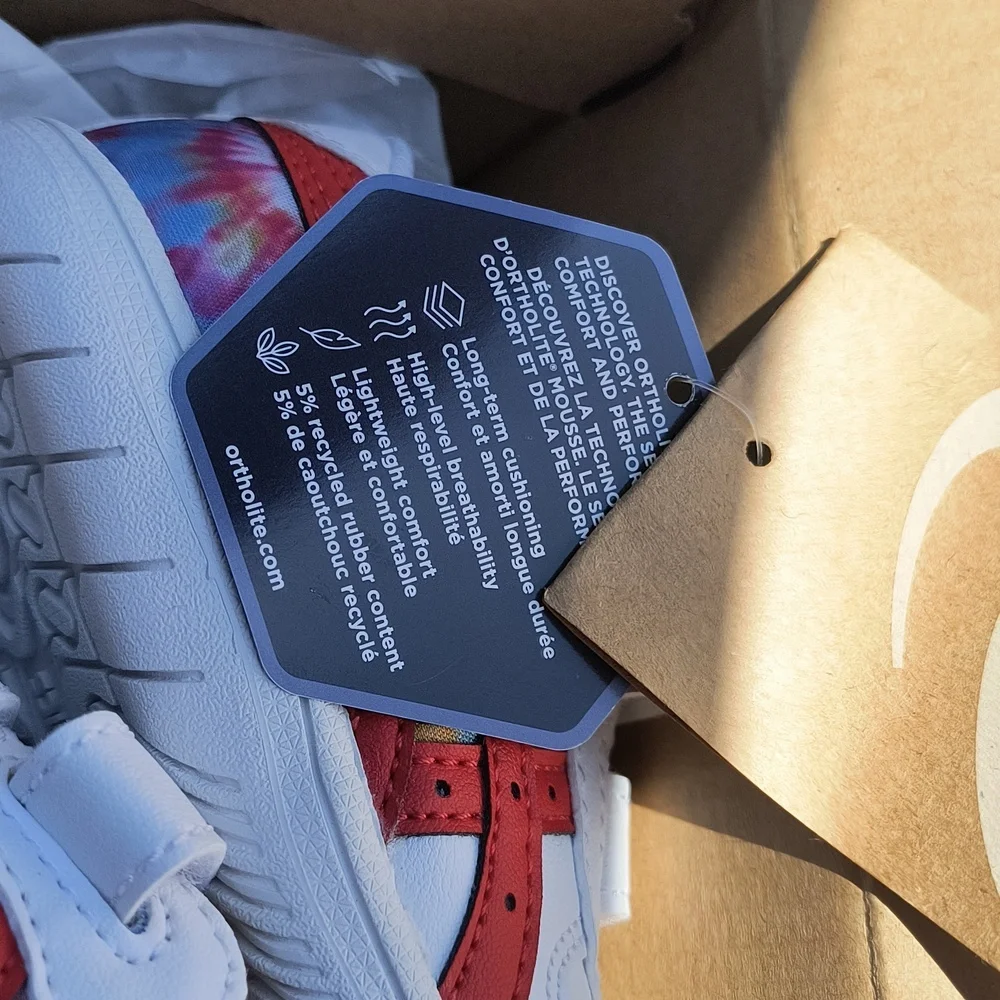 Asics Kids White Sneakers with Red Stripes and Multicolor Tie-Dye